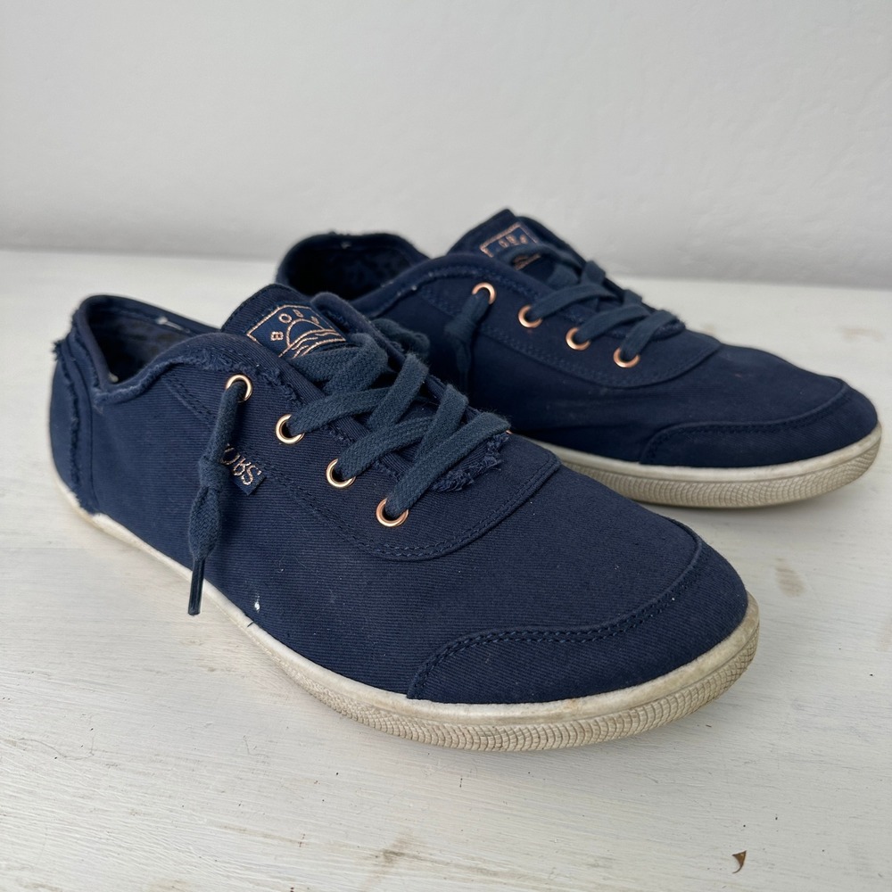Skechers BOBS Sneakers Womens 8.5 B Cute Navy Canvas Memory Foam 33492